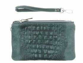 Lederen clutch - schoudertasje krokoprint - donkergrijs
