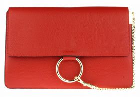 Leren schoudertas met klep en magneetsluiting - rood