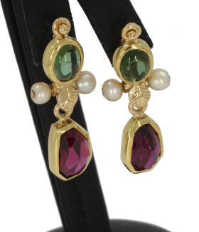 Toermalijn amethist 18k gouden design oorbellen Frankrijk Michael Greschny