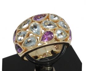 Aquamarijn amethist exclusieve geelgouden design ring