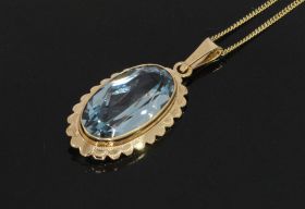 Blauwe topaas edelsteen 14 karaats gouden ketting hanger