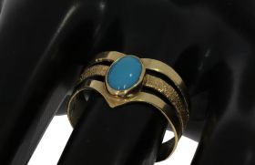 14 karaats gouden fantasie retro dames ring blauwe Turkoois