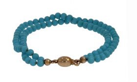 Turkooiskleurige blauwe kralen armband antiek 14k gouden slot