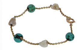 Turkoois parel barok 14 karaats gouden vintage dames armband handgemaakt sieraad klassiek retro vintage