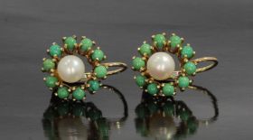 Turkoois en parel 14k gouden vintage set dames oorbellen