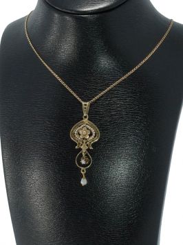 Diamant met parel antieke gouden hanger 14k gourmet schakel ketting
