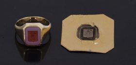 Zegelring lagensteen 14k gouden ring vintage met origineel lakzegel