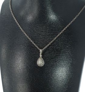 Roosdiamant ketting hanger aan zilver collier antiek