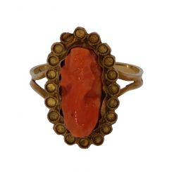 Antieke 14k gouden ring met bloedkoraal Camee portret dame