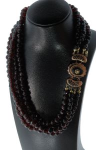 Glasgranaten ketting antiek gouden slot 14 karaats onxy medaillon 