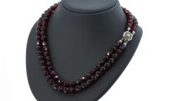 Granaten robuuste vintage dames ketting 2-strengs zilveren slot