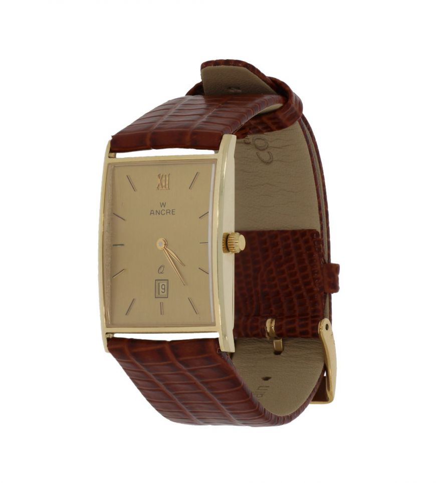 14 karaats gouden heren horloge Ancre aan lederen band