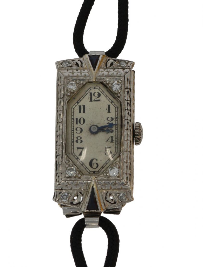 18 karaats gouden Art Deco horloge diamanten saffieren