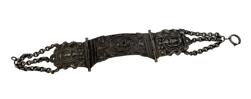 aankomst diepvries Nodig uit Antieke zilveren bijbelslot armband ca. 1850 jasseron schakels
