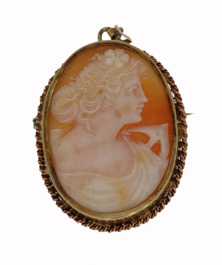 Lui Waarnemen Lijkt op Gouden potret dame Camee hanger broche