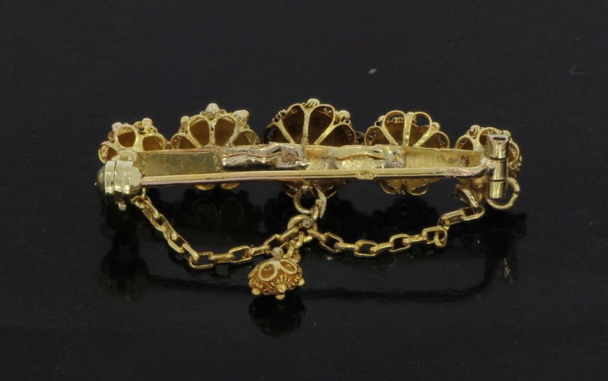 Antieke Gouden Zeeuwse Broche 19-eeuwse Filigrain