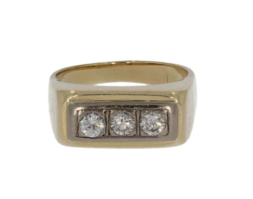 Hijsen weggooien Voorzien 14 karaats gouden massieve Vintage heren ring 3 diamanten