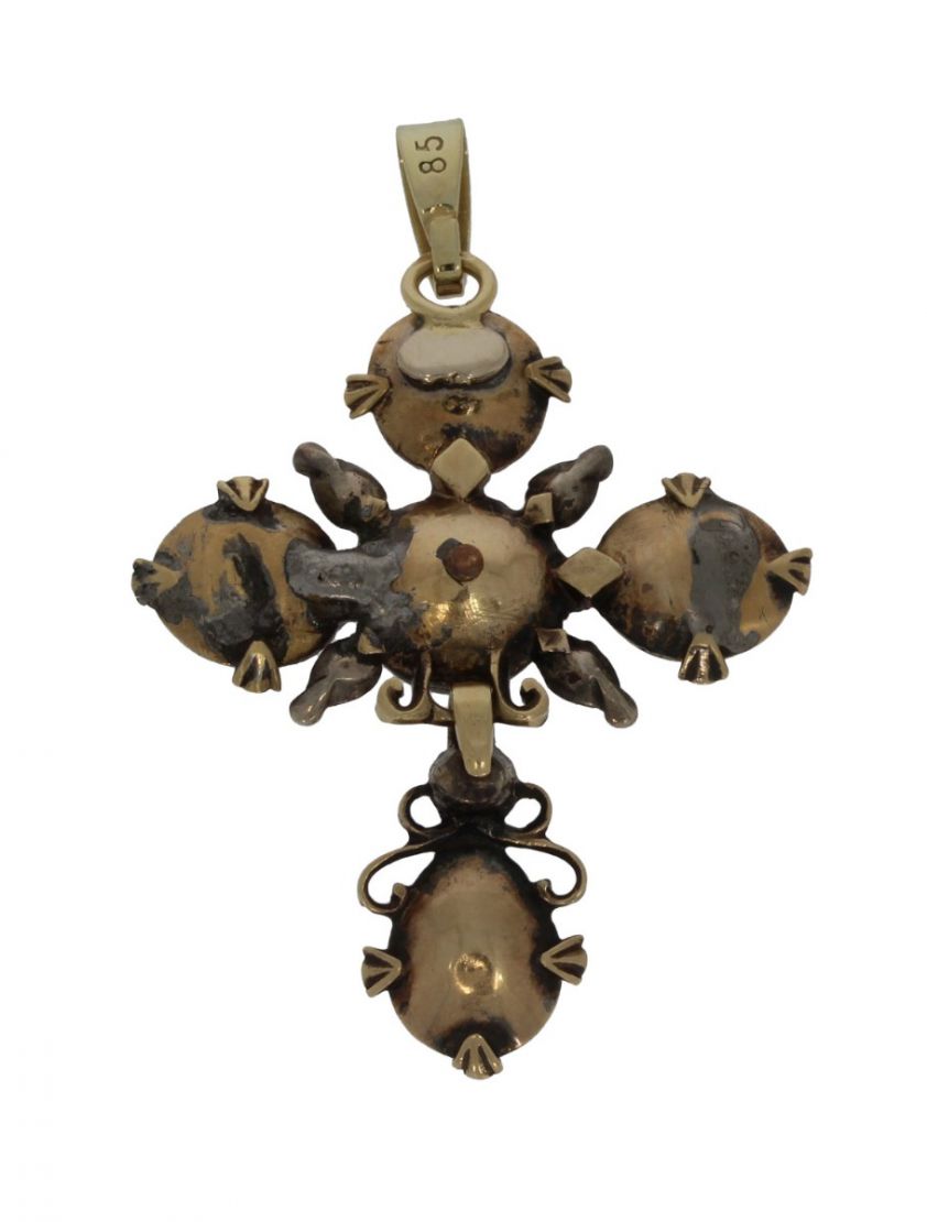 Antieke Hanger uit 19e eeuw - Goud en zilver met roosdiamanten kruis