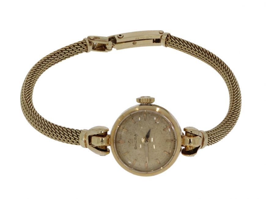 Gouden Vintage dames horloge Omega aan 14 karaats gouden band