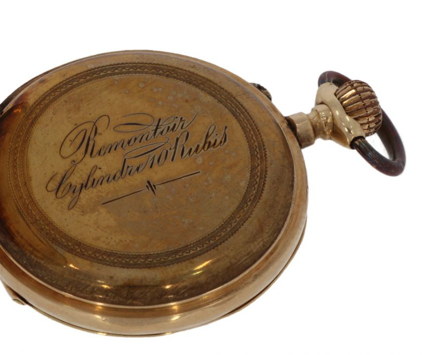 Antiek 14 karaats gouden zakhorloge Remontoir Cylindre 10 Rubis