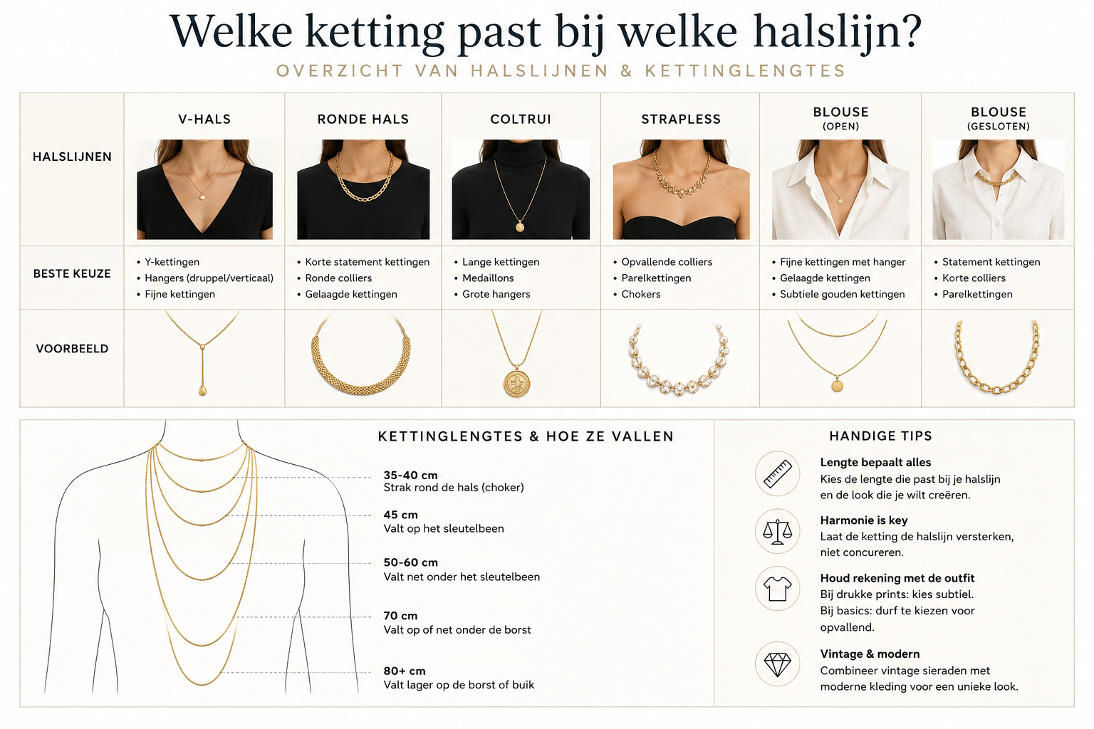 Welke ketting past het beste bij mijn kleding?